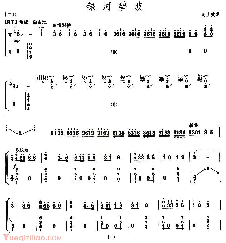 古筝谱[银河碧波/上海筝会/考级八级曲目]简谱