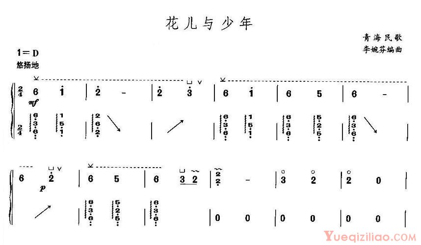 古筝谱[花儿与少年]简谱