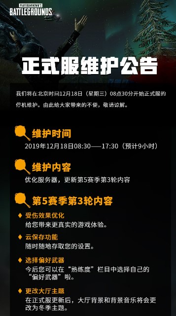 绝地求生12月18日维护到几点 今天12月18日正式服维护公告