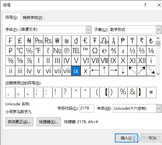 word中如何输入小写罗马数字9