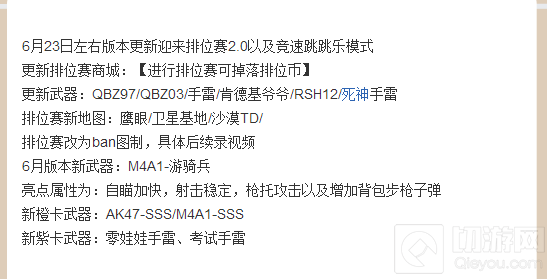 穿越火线：枪战王者-6月23日左右更新爆料 排位赛2.0竞速跳跳乐