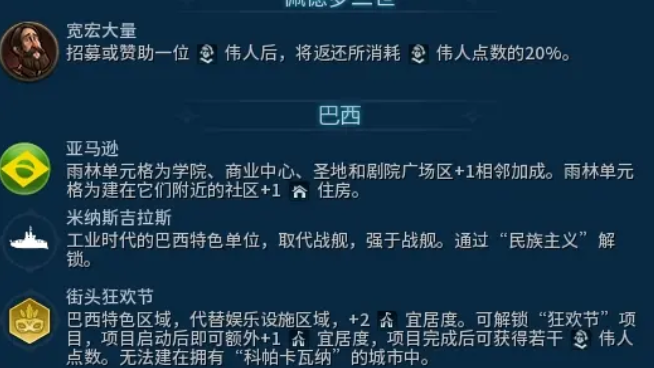 文明6巴西文明特性与玩法解析