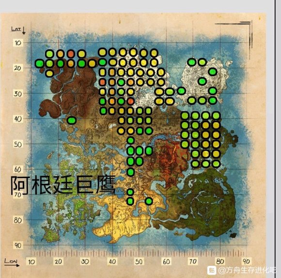 方舟生存进化水晶岛生物分布图一览 实用龙种分布位置_<span style="color:#000000;">阿根廷巨鹰</span>