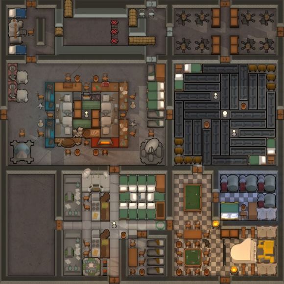 环世界Rimworld1.2实用向基地布局分享 10-30人基地建造方法_<span>谒见厅+贵族卧室+餐厅+娱乐室+发电间</span>