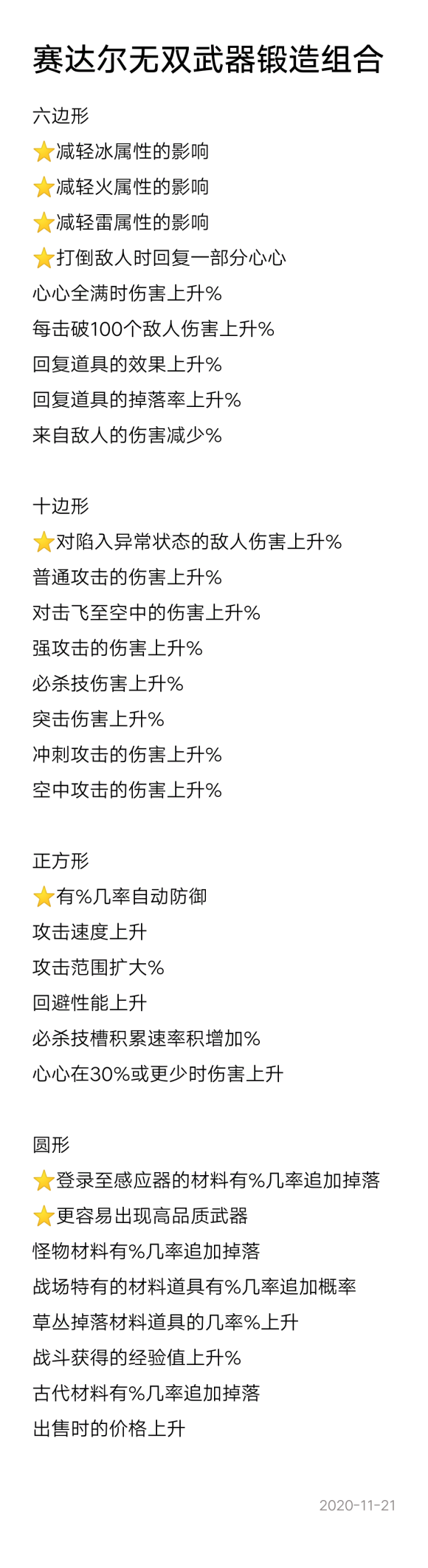 塞尔达无双灾厄启示录武器词条效果 武器锻造组合一览