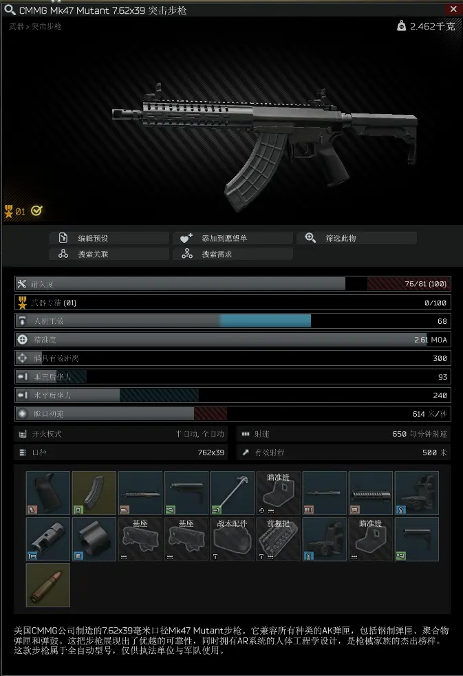 逃离塔科夫12.11版本MK47突击步枪武器数据一览