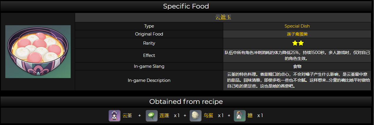 原神云堇特殊料理配方及作用一览