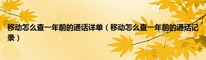 移动怎么查一年前的通话详单（移动怎么查一年前的通话记录）