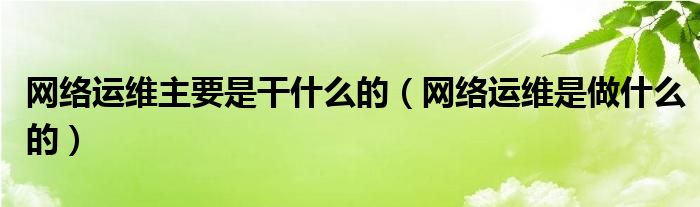 网络运维主要是干什么的（网络运维是做什么的）