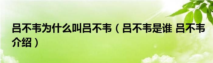 吕不韦为什么叫吕不韦（吕不韦是谁 吕不韦介绍）