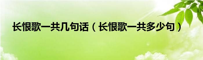 长恨歌一共几句话（长恨歌一共多少句）