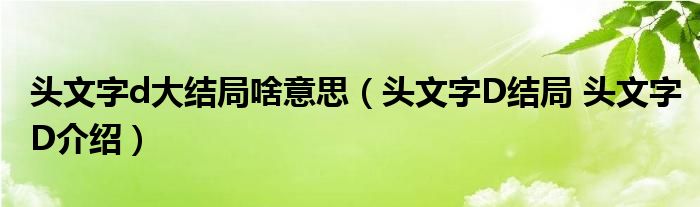 头文字d大结局啥意思（头文字D结局 头文字D介绍）