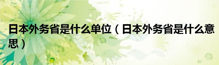 日本外务省是什么单位（日本外务省是什么意思）