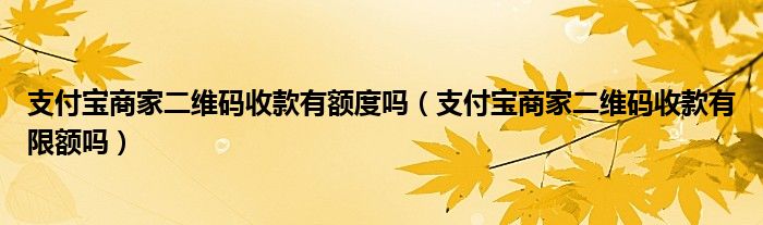 支付宝商家二维码收款有额度吗（支付宝商家二维码收款有限额吗）