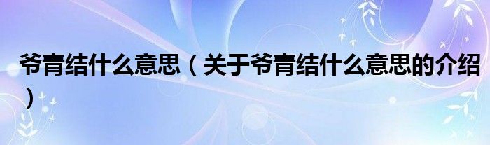 爷青结什么意思（关于爷青结什么意思的介绍）