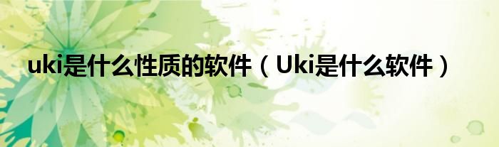 uki是什么性质的软件（Uki是什么软件）