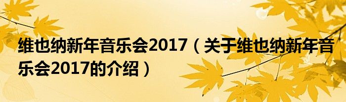 维也纳新年音乐会2017（关于维也纳新年音乐会2017的介绍）