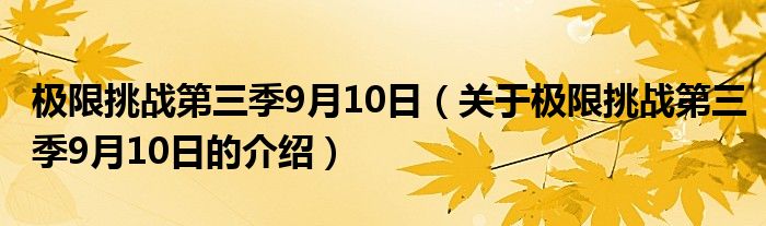 极限挑战第三季9月10日（关于极限挑战第三季9月10日的介绍）