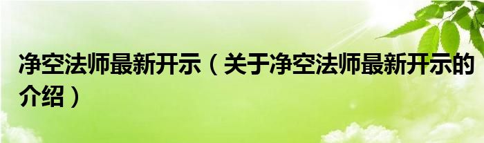 净空法师最新开示（关于净空法师最新开示的介绍）