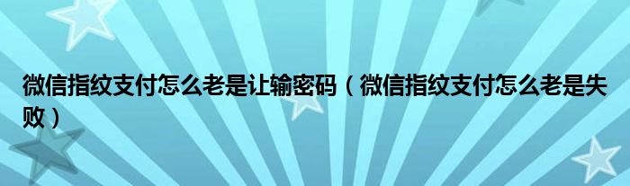 微信指纹支付怎么老是让输密码（微信指纹支付怎么老是失败）