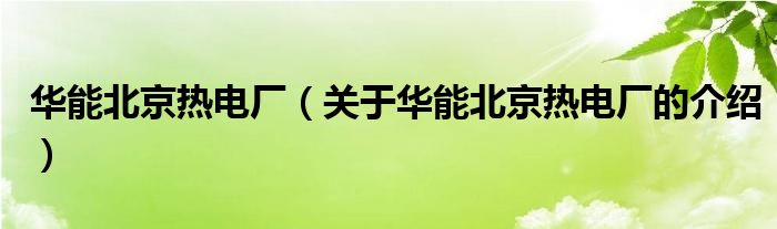 华能北京热电厂（关于华能北京热电厂的介绍）