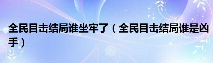 全民目击结局谁坐牢了（全民目击结局谁是凶手）