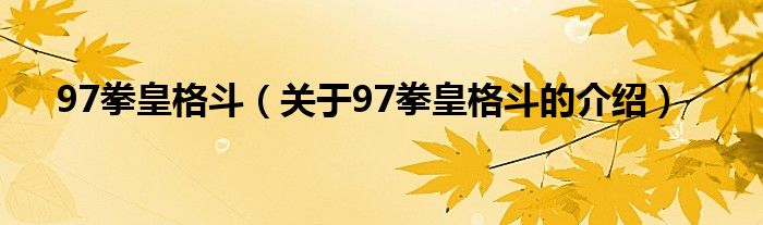 97拳皇格斗（关于97拳皇格斗的介绍）