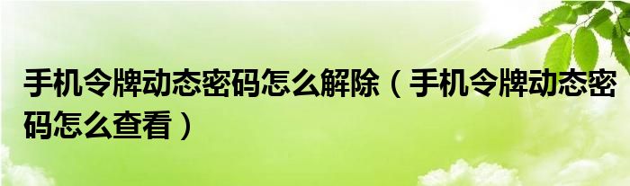 手机令牌动态密码怎么解除（手机令牌动态密码怎么查看）