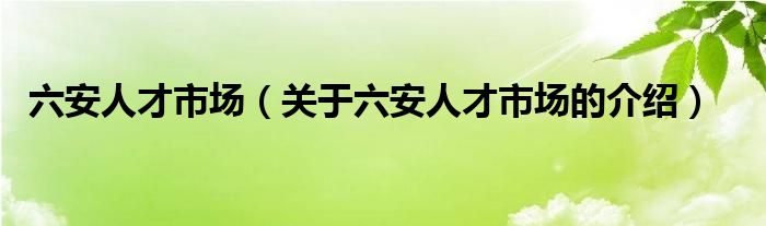 六安人才市场（关于六安人才市场的介绍）