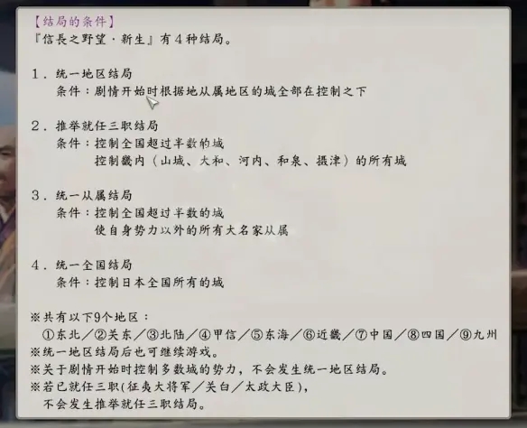 信长之野望新生全结局解锁方法