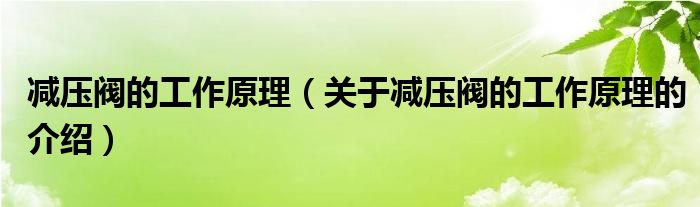 减压阀的工作原理（关于减压阀的工作原理的介绍）