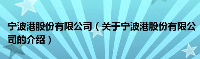 宁波港股份有限公司（关于宁波港股份有限公司的介绍）