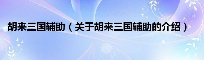 胡来三国辅助（关于胡来三国辅助的介绍）