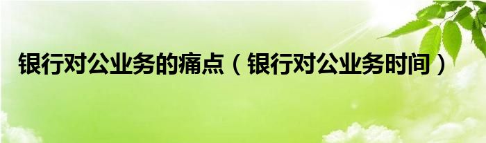 银行对公业务的痛点（银行对公业务时间）