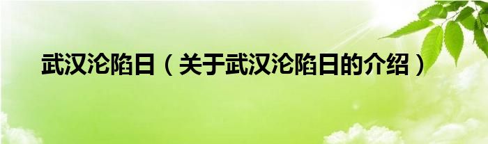 武汉沦陷日（关于武汉沦陷日的介绍）