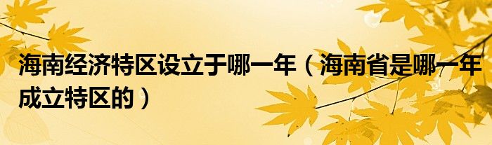 海南经济特区设立于哪一年（海南省是哪一年成立特区的）