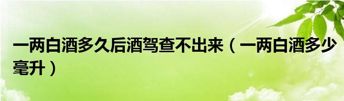 一两白酒多久后酒驾查不出来（一两白酒多少毫升）