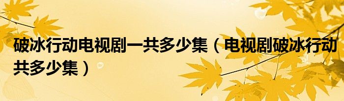 破冰行动电视剧一共多少集（电视剧破冰行动共多少集）