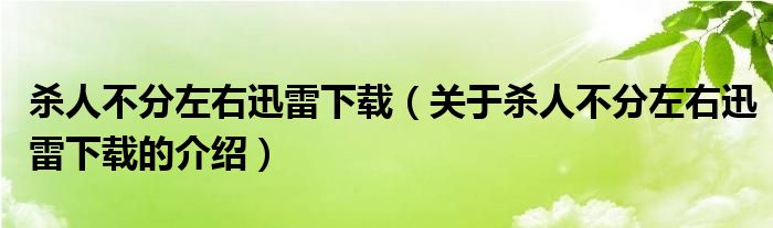 杀人不分左右迅雷下载（关于杀人不分左右迅雷下载的介绍）