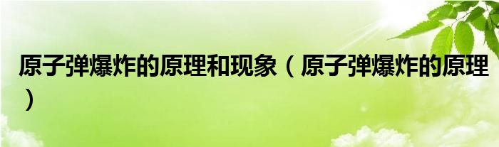 原子弹爆炸的原理和现象（原子弹爆炸的原理）