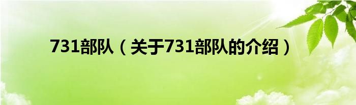 731部队（关于731部队的介绍）