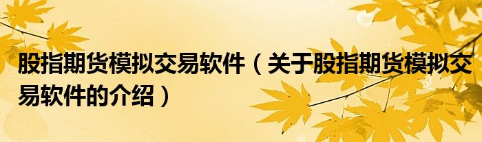 股指期货模拟交易软件（关于股指期货模拟交易软件的介绍）