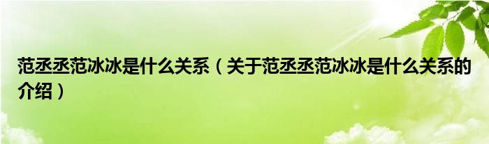 范丞丞范冰冰是什么关系（关于范丞丞范冰冰是什么关系的介绍）