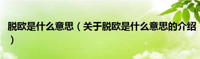 脱欧是什么意思（关于脱欧是什么意思的介绍）