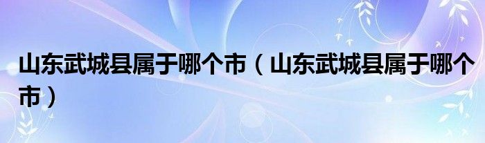 山东武城县属于哪个市（山东武城县属于哪个市）