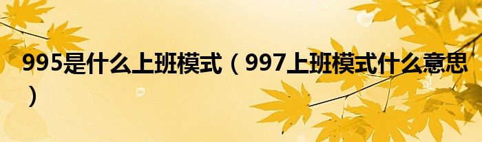 995是什么上班模式（997上班模式什么意思）