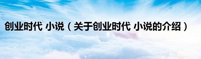 创业时代 小说（关于创业时代 小说的介绍）