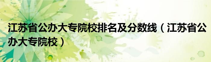 江苏省公办大专院校排名及分数线（江苏省公办大专院校）