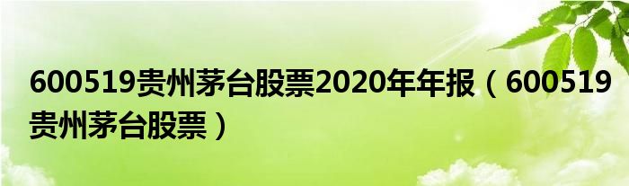 600519贵州茅台股票2020年年报（600519贵州茅台股票）