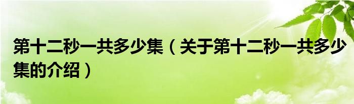 第十二秒一共多少集（关于第十二秒一共多少集的介绍）